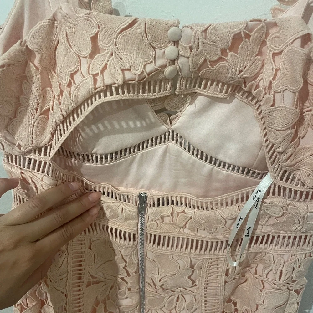 BARDOT Blush Pink Eyelet Midi Cocktail Dress - Picture 5 of 6